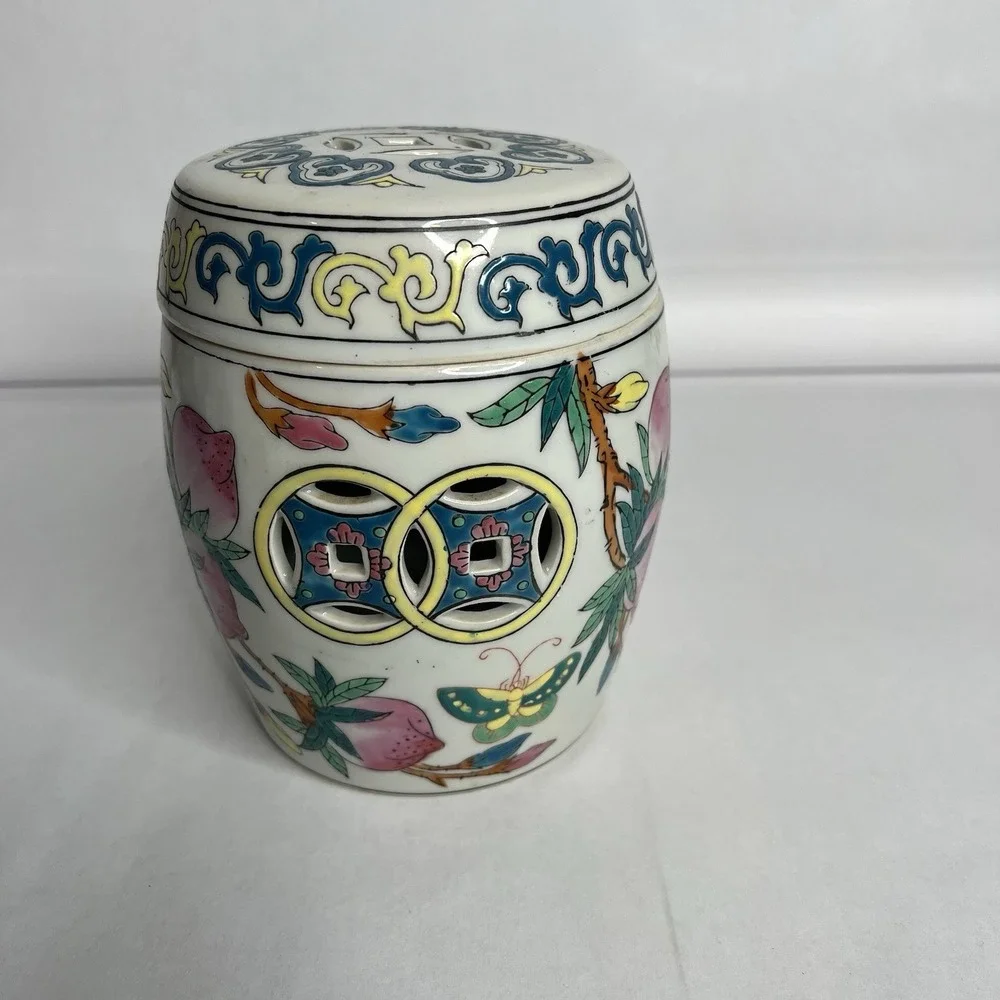 Antique Vtg Chinese Famille Rose Porcelain Pink Moth Fruit Ginger Jar Early 1900